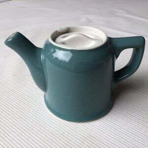 Vintage Hall Teapot Blue Small Glazed Ceramic Art Pottery Retro Decor w Lid USA